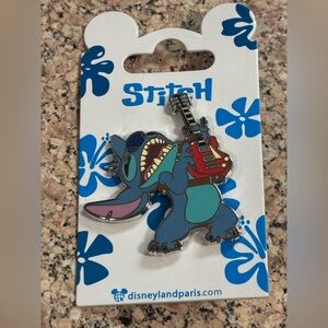 Disney Stitch Playing Guitar Disneyland Paris Trading Pin NWT